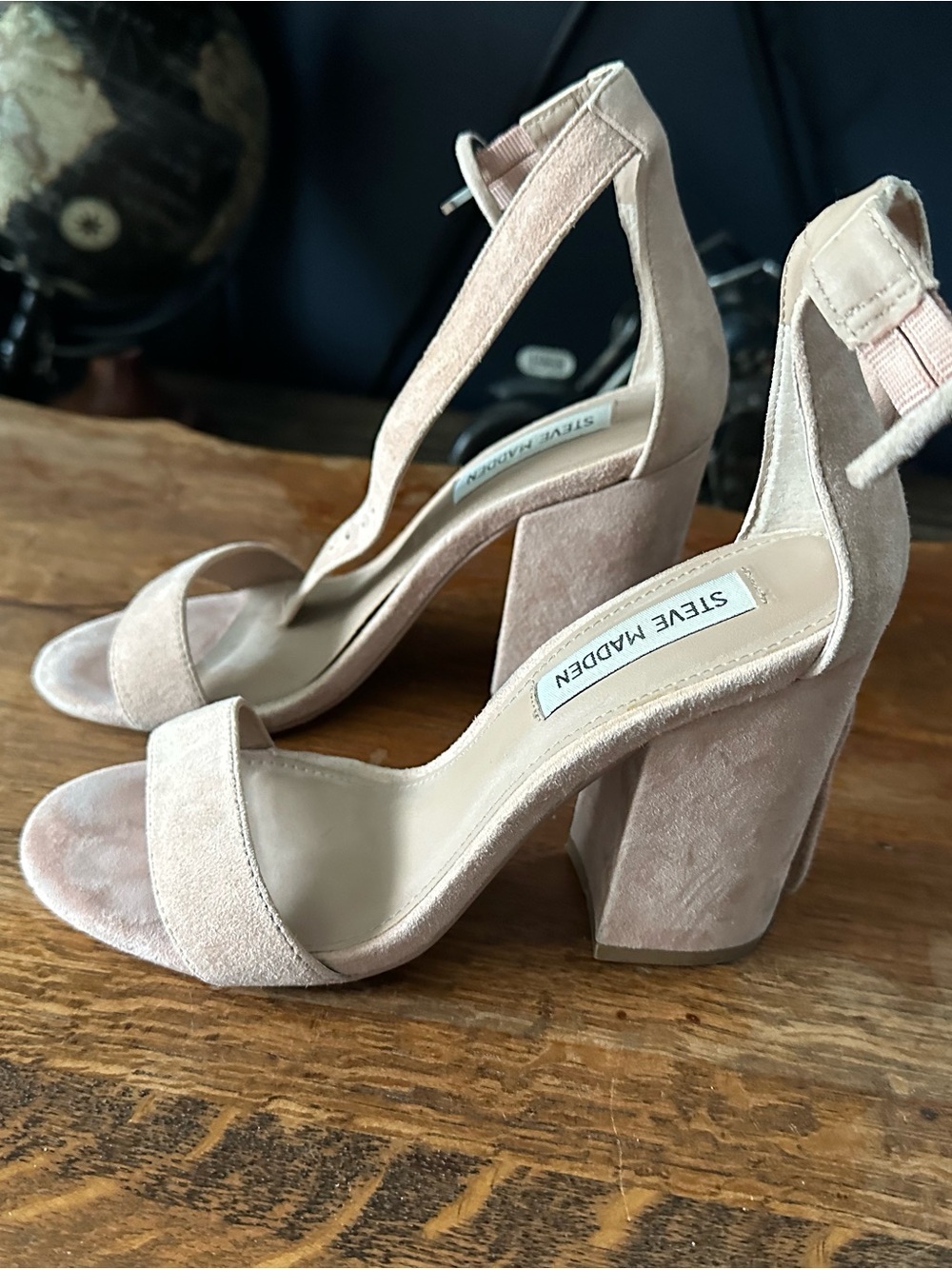 Steve Madden Blush Nude Suede Ankle Strap Block Heels - Picture 7 of 8